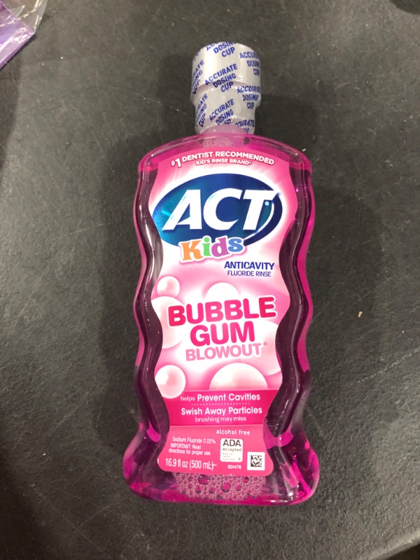 Photo 2 of ACT Kids Anticavity Fluoride Rinse Bubble Gum Blowout 16.9 fl. oz. Accurate Dosing Cup, Alcohol Free EXP 02/2026