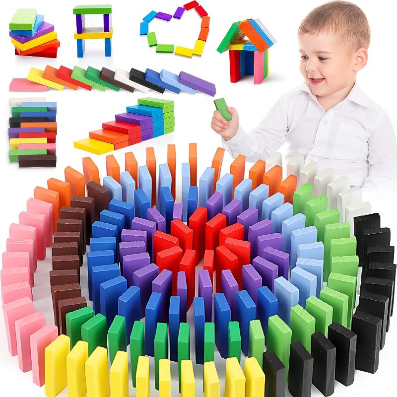 Photo 1 of 1500 Pieces Dominoes for Kids 12 Colorful Wooden Building Blocks Tile Games Educational Racing Birthday Party