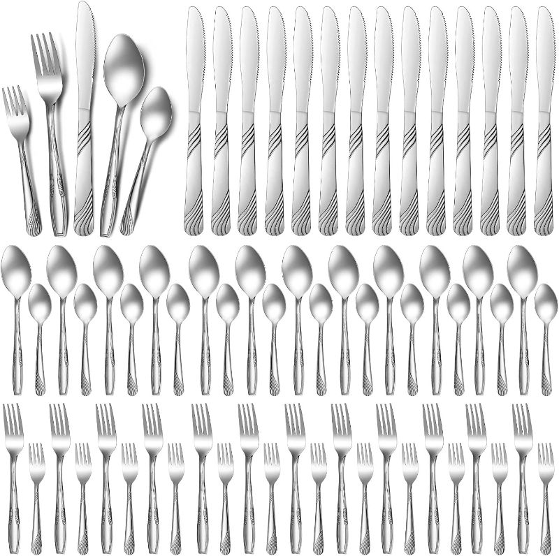 Photo 1 of 100 Pieces Silverware Set Stainless Steel Flatware Set Pearled Edge Cutlery Set Includes Knife Fork Spoon Beading Eating Utensil for Home and Restaurant Dishwasher Safe
