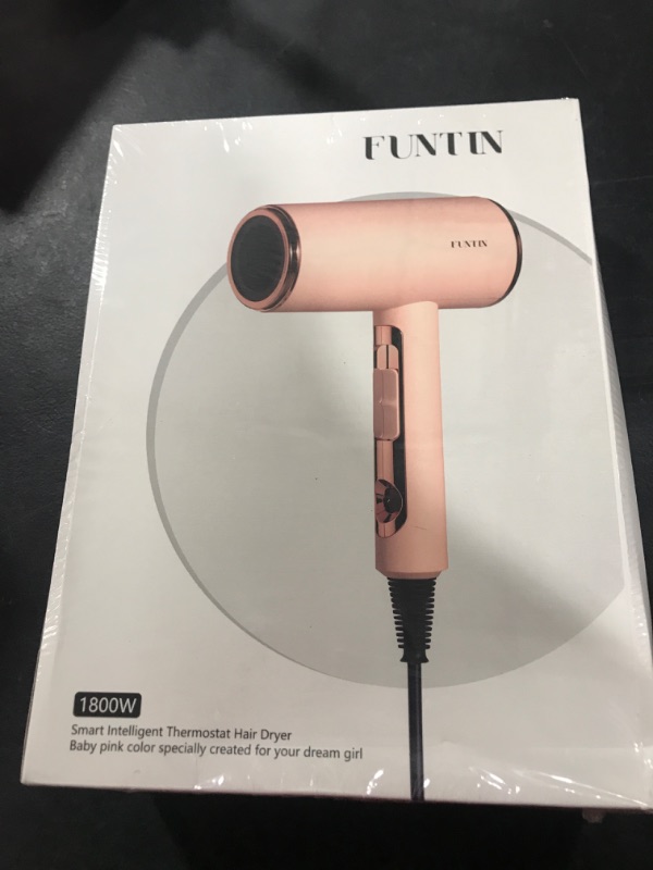 Photo 2 of FUNTIN Hair Dryer with Diffuser Blow Dryer Comb Brush 1800W Ionic Fast Blow Dry for Women 4C Thick Hair Pink Baby Pink