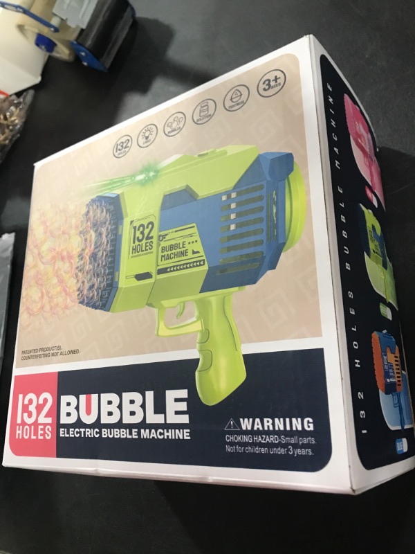 Photo 2 of 132 Holes Bubble Gun Machine - Rocket Bubbles Blaster with Led Lights Summer Idea Gifts Toys for Kids Boys Girls 3 4 5 6 7 8 9 10 11 12 Years Old (Pink) 132 Holes Pink