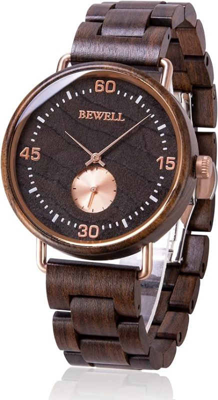 Photo 1 of BEWELL Wood Watches for Men Minimalist Style Quartz Stainless Steel Combined Wooden Watches Mens
