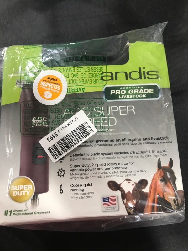 Photo 2 of Andis – 22330, Professional AGC Super 2-Speed Horse Clipper with Detachable Blade - Cool & Quiet Running Design - Includes Ultra Edge Size T-84 Blade for Complete Horse Grooming - Burgundy Old Model