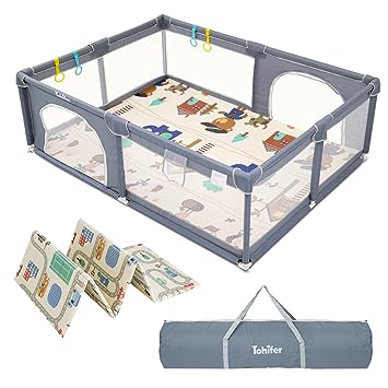 Photo 1 of Baby Playpen with Mat, Large Baby Play Yard for Toddler, BPA-Free, Non-Toxic, Safe No Gaps Playards for Babies, Indoor & Outdoor Extra Large Kids Activity Center 79"x59"x26.5" with 0.4" Playmat