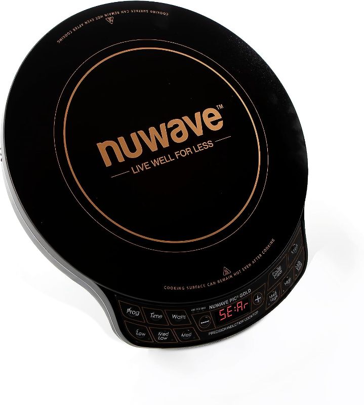 Photo 1 of Nuwave Precision Induction Cooktop Gold, 12” Shatter-Proof Ceramic Glass Surface, Large 8” Heating Coil, Portable, 51Temp Settings 100°F to 575°F, 3 Wattage Settings 600, 900, and 1500 Watts
