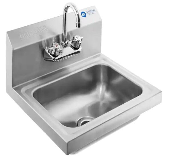 Photo 1 of 17 in. Stainless Steel 18-Gauge Wall Mount 1-Compartment Commercial Kitchen Hand Sink with Faucet
