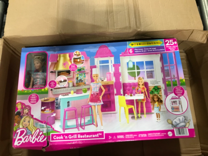 Photo 3 of Barbie Doll and Playset with 30+ Pieces Including Doll Furniture, Cook 'n Grill Restaurant, Open and Close Travel Toy