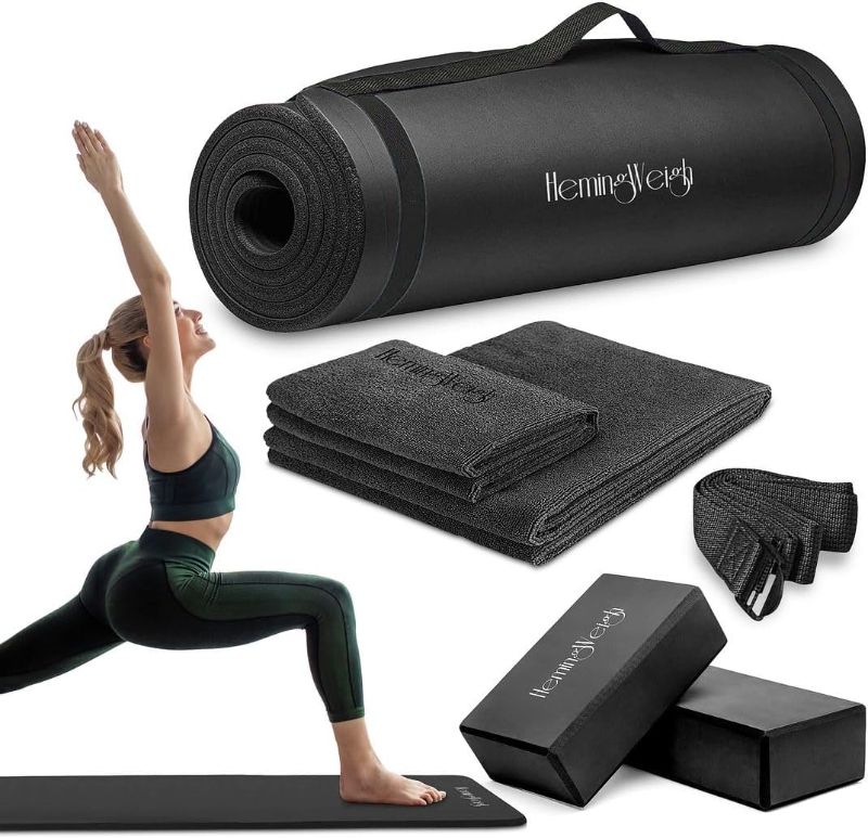 Photo 1 of  Yoga Mat Thick, Yoga Set for Home Workouts, 1/2 Inch Thick Yoga Mat for Women, Men, Non Slip Yoga Mat with Yoga Foam Blocks, Yoga Strap, 2 Microfiber Towels, Beginner Friendly