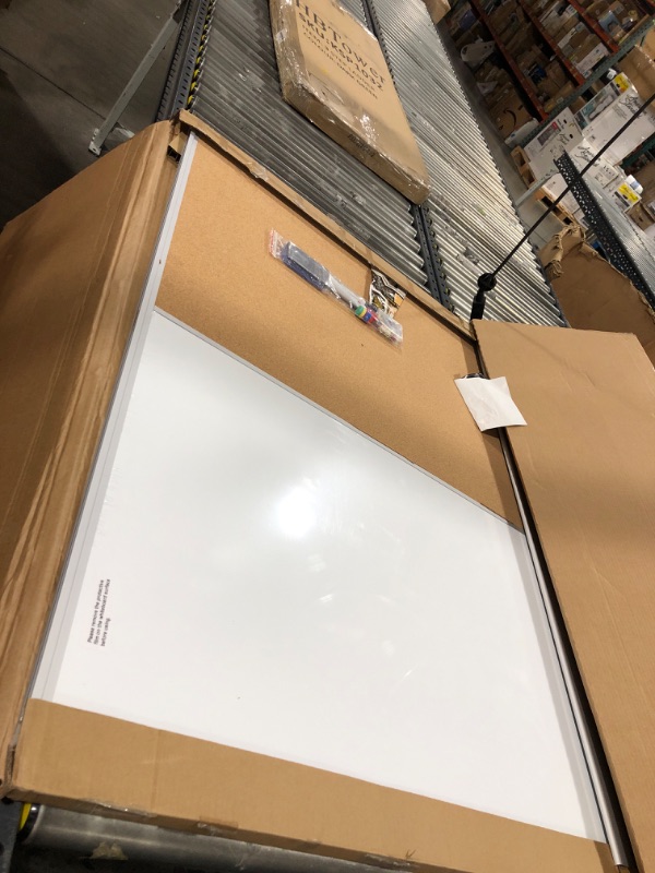 Photo 2 of Vision Board 2023: Large 36" x 48" White Board and Cork Board Combo, Magnetic Half Bulletin Corkboard Combination for Office Wall | Memo Board for Notes, Dry Erase Whiteboard | Markers, Eraser, Pins 48" x 36"