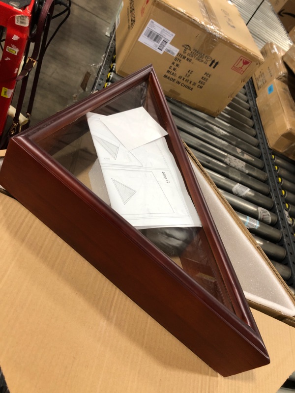Photo 1 of ARRAWIS Flag Display Case Fits 5'x9.5' Flag Solid Wood Wall Mounted Flag Box for American Veteran Burial Flag, Memorial Flag Case Shadow Box Display Case (Red) Flag Display Case 5'x9.5'-Mahogany Red