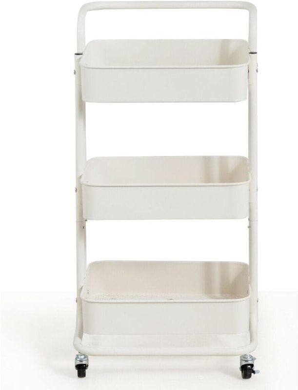 Photo 1 of 32.5''3-Tier Metal Rolling Storage Cart Trolley Kitchen 2 Brakes W/Handle COLOR WHITE
