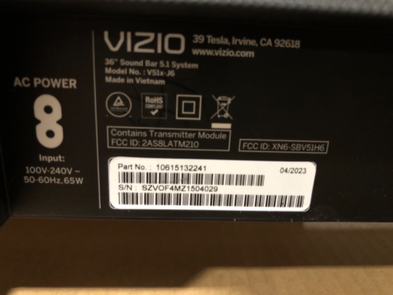 Photo 7 of VIZIO V-Series 5.1 Home Theater Sound Bar with Dolby Audio, Bluetooth, Wireless Subwoofer, Voice Assistant Compatible, Includes Remote Control - V51x-J6 36-in Wireless Subwoofer 5.1