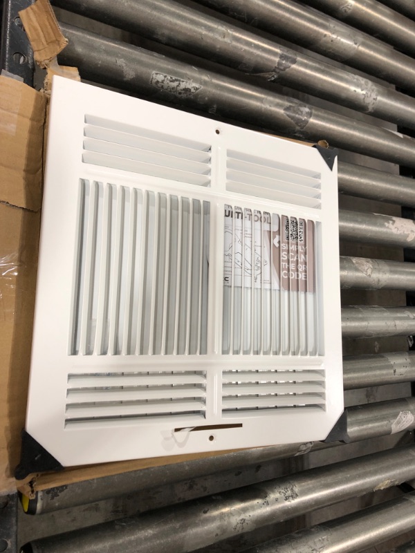 Photo 2 of 12"w X 12"h 3-Way AIR SUPPLY GRILLE - VENT COVER & DIFFUSER - Flat Stamped Face - White [Outer Dimensions: 13.75"w X 13.75"h] Flat Stamped Steel 3 Way