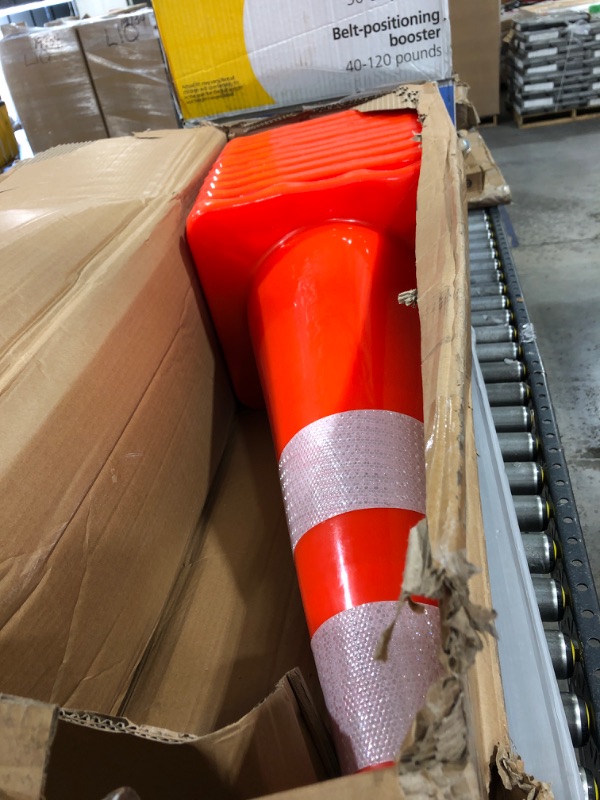 Photo 2 of [ 10 Pack ] 28" Traffic Cones PVC Safety Road Parking Cones Weighted Hazard Cones Construction Cones for Traffic Fluorescent Orange w/4" w/6" Reflective Strips Collar (10)