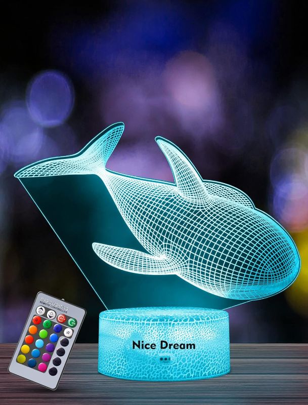 Photo 1 of Nice Dream Whale Night Light for Kids, 3D Illusion Night Lamp, 16 Colors Changing with Remote Control, Room Decor, Gifts for Children Boys Girls 