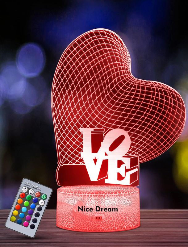Photo 1 of Nice Dream Love Balloon Night Light for Kids, 3D Illusion Lamp, 16 Colors Changing with Remote Control, Room Decor, Gifts for Children Boys Girls 