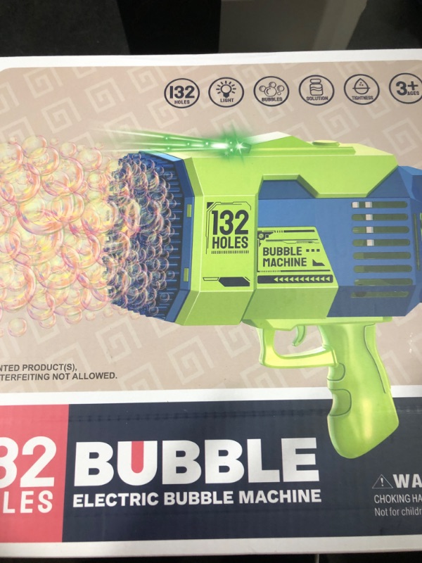 Photo 2 of Bubble Gun - 132 Holes Bubble Machine Gun, 2023 Upgraded, Bubble Blower with Colorful Lights, Summer Toys for Toddlers Kids Adults Summer Party Favors Outdoor Pool Toys (Blue)