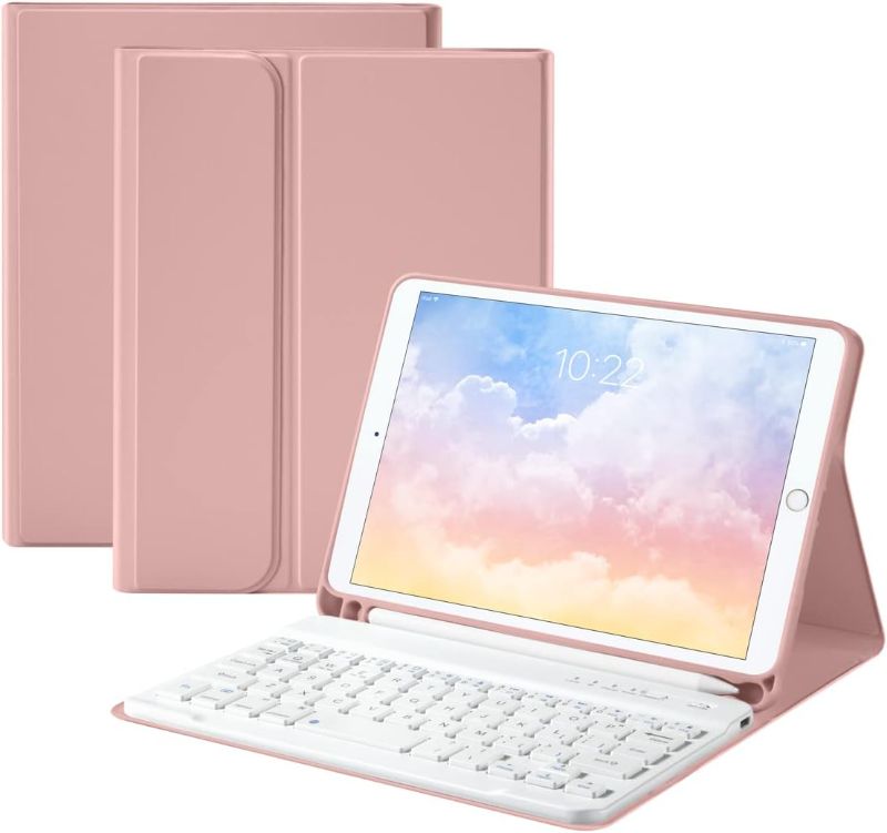 Photo 1 of Keyboard Smart Case for iPad 7th/8th/9th Generation 10.2inch 2019/2020/2021,Detachable iPad Keyboard Case with Pencil Holder,Auto Sleep/Wake (Pink)