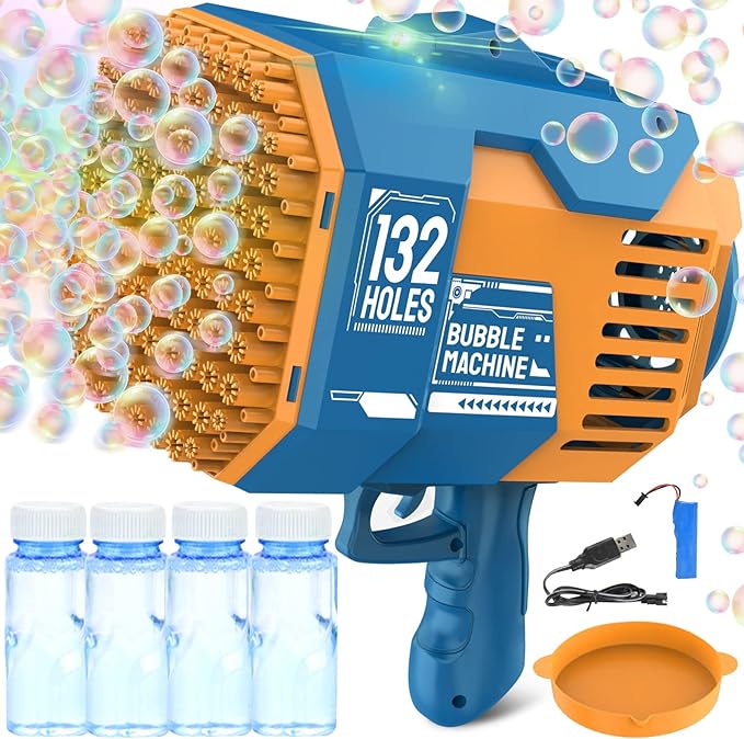 Photo 1 of 132 Hole Rocket Bubble Machine Gun, Bubble Blower Machine Colorful Light Up Bubble Gun - Bubble Maker Gun Toys for Wedding Bubbles Outdoor Indoor Birthday Party Favors Gift?Blue?