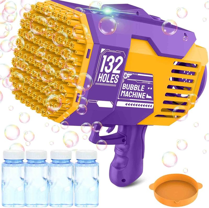 Photo 1 of 132 Hole Bubble Machine Gun Bubble Blower - Bubble Gun Blower with Colorful Light, Big Rocket Boom Bubble Toys, Big Bubble Maker Guns Toys Wedding Outdoor Indoor Birthday Party Favors Gift(Purple) 