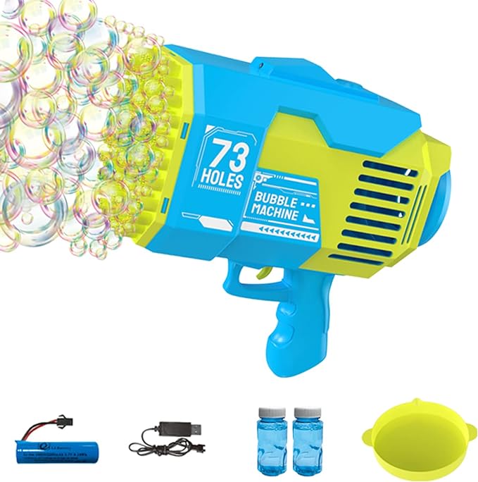 Photo 1 of Bubble Gun with 73-Hole and Light, Summer Indoor Outdoor Activity Bubble Blaster Party Favors Electric Automatic Bubble Maker Machine (Light Blue)