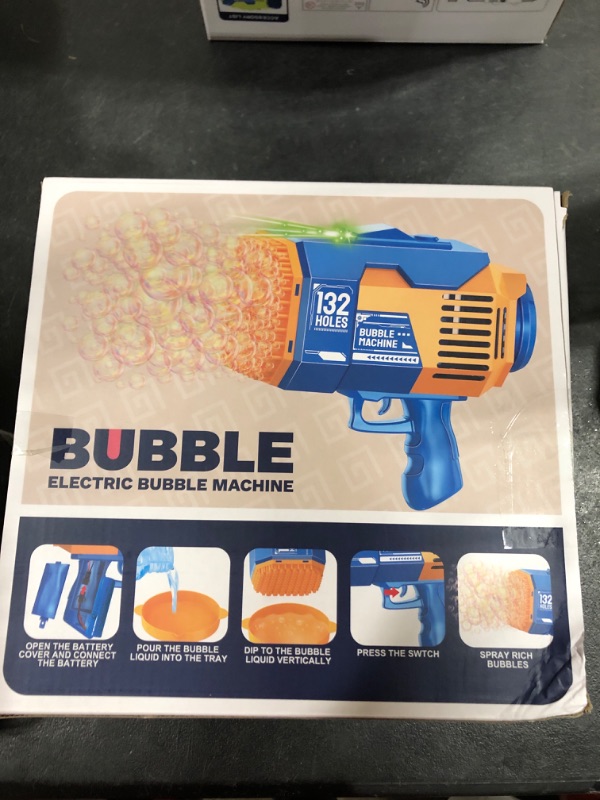 Photo 1 of 132 Holes Bubble Gun Machine - Rocket Bubbles Blaster with Led Lights Summer Idea Gifts Toys for Kids Boys Girls 3 4 5 6 7 8 9 10 11 12 Years Old (Blue) 132 Holes Blue