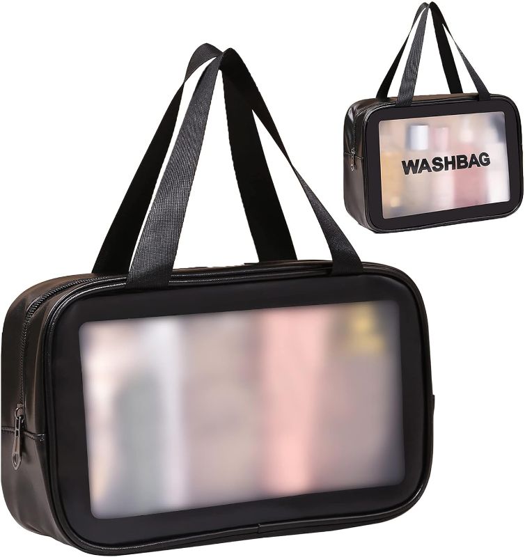 Photo 1 of Aulpon Medium Cosmetic Bag, Black Makeup Bag, Translucent Double Handle Makeup Travel Bag for Women, Girls, Men. 