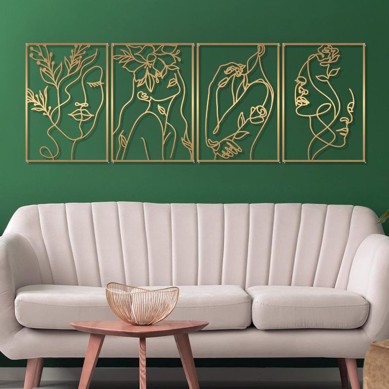 Photo 1 of 5 Pack Gold Wall Art Decor 15.75 x 11.81 Inch Metal Female Flower Face Minimalist Decor Modern Abstract Line Wall Decor Woman's Body Shape Line Wall Art Gold Room Decor for Hanging Bedroom Living Room