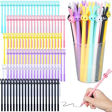 Photo 1 of Tinlade 120 Pcs 0.5 mm Cute Rabbit Ear Shape Gel Ink Pen Bulk Bunny Black Ink Ball Point Pens Assorted Styles Fun Kawaii Pens Bulk Creative Gifts for Kids Office School Supplies, 6 Colors