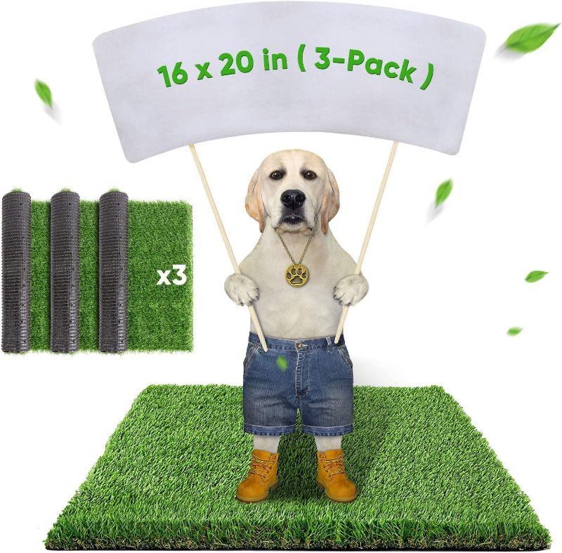 Photo 1 of Elepower 3 Packs Artificial Grass Training Pads for Dog Potty Tray, Fake Turf Grass for Dogs, Reusable Dog Grass Pee Pad for Puppy Dogs (Size: 16"* 20")
