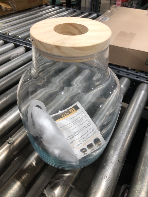 Photo 1 of LECANI Large Glass Plant Terrarium Propagation Station with LED Plant Light and Breathable Wooden Lid, 7.8”D X 10.5”H, Multi-Use DIY Desktop Plant Pot Flower Vase Jar for Office and House Decor 7.8"D×10.5"H