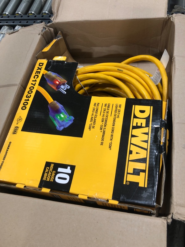 Photo 2 of Dewalt 100 Ft 10/3 Sjtw Yellow Lighted Extension Cord