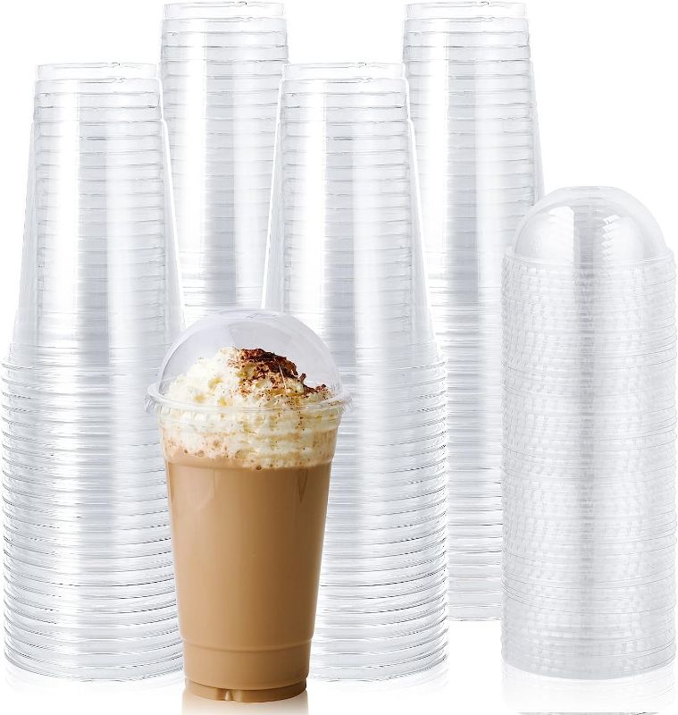 Photo 1 of  [90 Sets] 20oz Clear Plastic Cups with Dome Lids, Disposable Plastic Drinking Cups