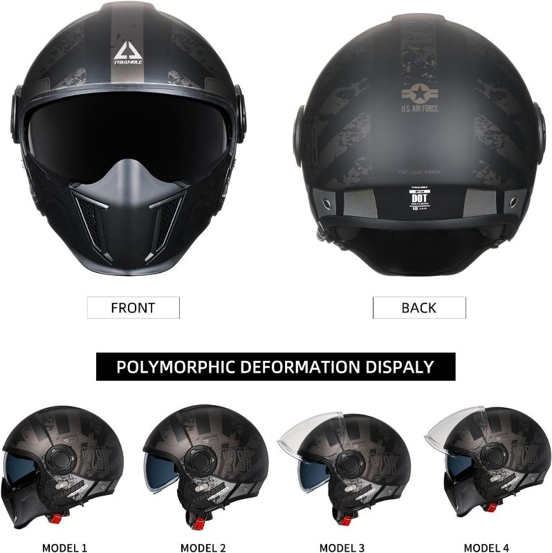 Photo 1 of TRIANGLE Open Face Motorcycle Helmet 3/4 Half for Men with Extra Clear Visor Cruiser Scooter Street Bike DOT Approved Unisex-Adult
