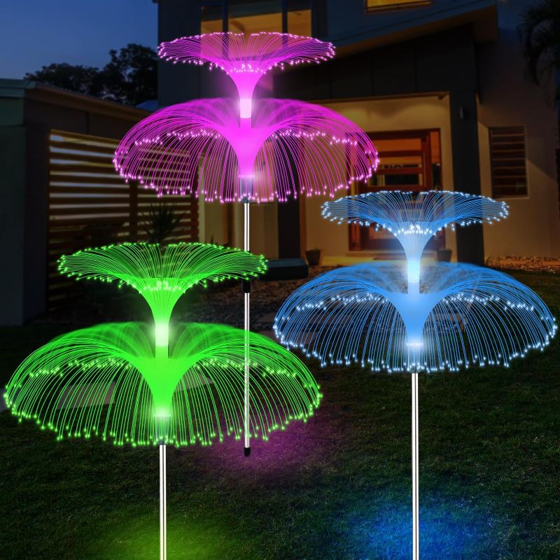 Photo 1 of Afirst Solar Flower Lights Outdoor - Solar Outdoor Lights Waterproof 7 Color Changing Double-Layer Jellyfish for Garden Yard Outdoor Decor 3 Pack 