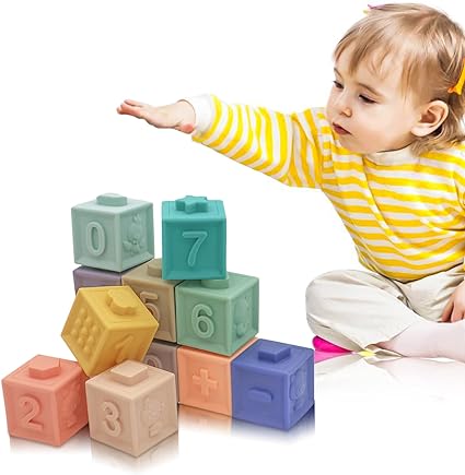 Photo 1 of Kcuina Baby Blocks, 12 pc - Soft Stacking Building Blocks - Toy 6 to 12 Months Toddlers Boys & Girls- Squeeze & Play - Educational Toy for 6 Months and Up - Numbers, Animals, and Textures