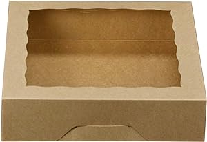 Photo 1 of [15pcs]10inch Natural Kraft Bakery Pie Boxes with PVC Windows,Large Cookie Box 10x10x2.5inch Pack of 15 (Brown, 15) 