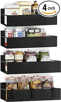 Photo 1 of 4 Pack Magnetic Shelf for Fridge, Magnetic Spice Rack for Refrigerator,Movable Spice Rack Organizer for Kitchen, Easy to Install, Waterproof and Rustproof ABS Material (BLACK 4 PACK)