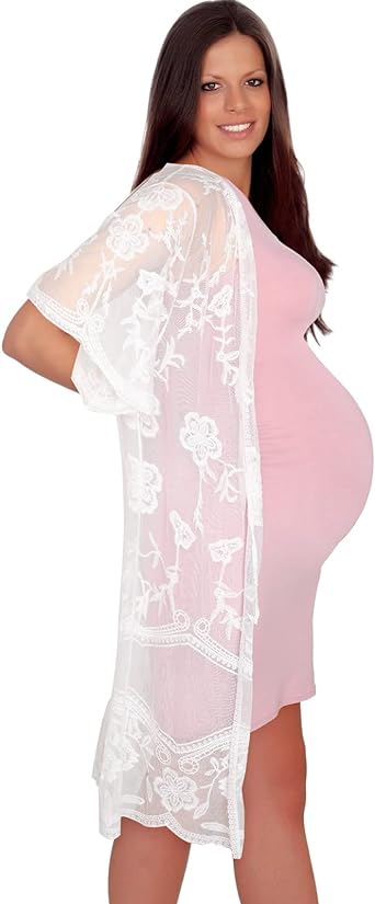 Photo 1 of 2 Pcs Women's Sleeveless Maternity Dress and Lace Cardigan Floral Crochet Set for Baby Shower