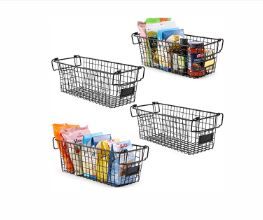 Photo 1 of 4 Pack [ XL Large ] STACKABLE Wire Baskets for Organizing - Pantry Storage and Organization Metal Bins for Produce, Food, Fruit - Kitchen Bathroom Closet Cabinet, Countertop, Under Sink Organizer