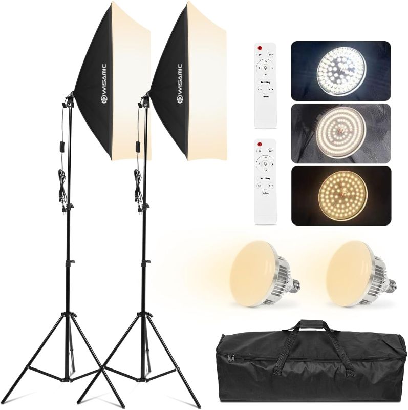 Photo 1 of Wisamic Softbox Lighting Kit, 20" X 28" Photography Softbox Kit, E27 Dimmable LED Light Head with Remote, Professional Photo Studio Equipment for Camera Product Shooting Selfie
