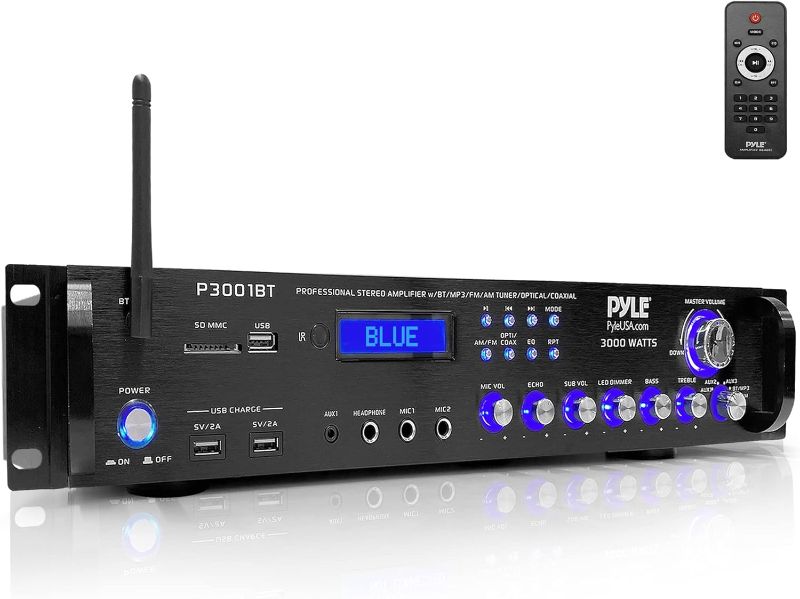 Photo 1 of Pyle Bluetooth Hybrid Amplifier Receiver - 3000 Watt Home Theater Pre-Amplifier with Wireless Streaming Ability, MP3/USB/SD/AUX/FM Radio - P3001BT
