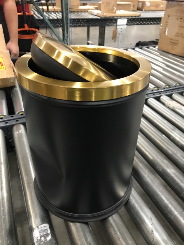 Photo 2 of LEASYLIFE Bathroom Garbage can with lid, Trash Can with Flipping Lid, 4gallon,Garbage cans for Kitchen?Living Room. Metallic Gold (Black)