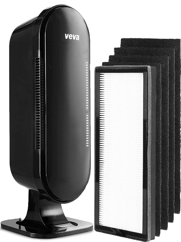 Photo 1 of VEVA 8000 Black Air Purifier for Home, Pets Hair, Dander, Large Room, 325 Sq Ft., HEPA Filter & 4 Premium Activated Carbon Pre Filters Removes Allergens, Smoke, Dust, Pet & Odor for Home & Office
