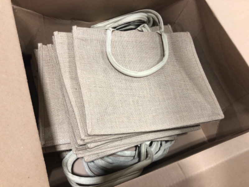 Photo 2 of 24 Pack Burlap Jute Tote Bags Bulk Large Jute Tote Bags with Handles Blank Burlap Gift Totes Reusable Grocery Shopping Bags for Beach Mother Teacher Bridesmaid Wedding DIY Decoration()