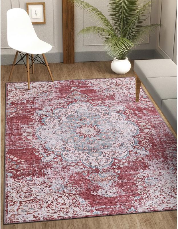 Photo 1 of  CAMILSON Machine Washable Area Rugs with Non Slip (Anti-Slip) Backing for Living Room Bedroom, Distressed Vintage Washable Rug Stain and Water Resistant, Bohemian Indoor Carpet (8 X 10 FEET, Rust Red) 