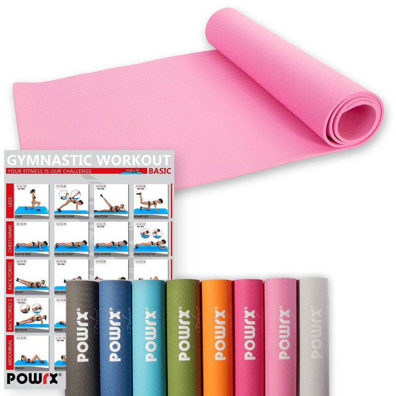 Photo 1 of  Powrx Yoga Mat Tpe with Bag | Exercise Mat for Workout | Non-slip Large Yoga Mat for Women, 68" X 24", 0.2 Inches Thickness - Rose