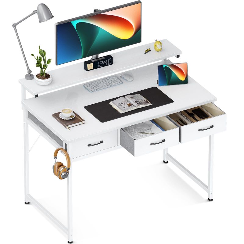 Photo 1 of ODK 40 Inch Computer Desk with 3 Cloth Drawers, Home Office Desk, White