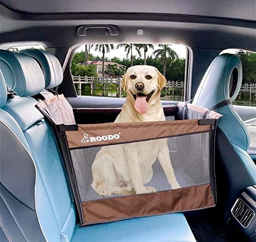 Photo 1 of  ROODO Large Dog Car Seat Dog Car Seat Cover Large Dog Seat Pet Car Seat Dog Back Car Seat Medium Dog Car Seat Waterproof Fabric with Breathable Mesh &Adjustable Dog Seat Belt (Brown) 