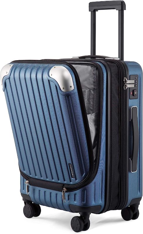 Photo 1 of  LEVEL8 Grace EXT Carry On Luggage Airline Approved, 20” Expandable Hardside Carry On Suitcase With Wheels, ABS+PC Harshell Spinner Small Luggage with TSA Lock - Blue, 20-Inch Carry-On 